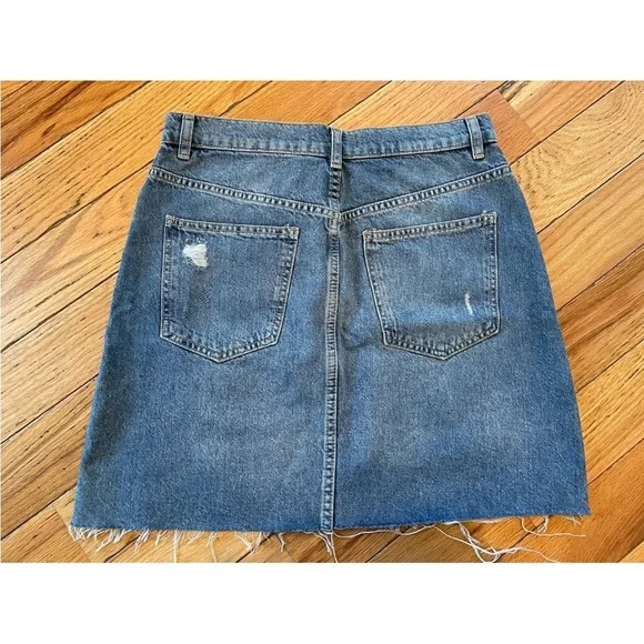 Free People We The Free Distressed Fly Blue Denim Mini Skirt BOHO Womens Size 28 - Picture 6 of 12